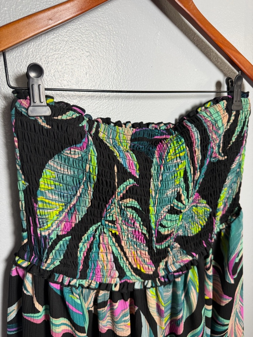 torrid 0 Black Green Strapless Tropical Leaf  Pantsuit flowy XL - Picture 8 of 8